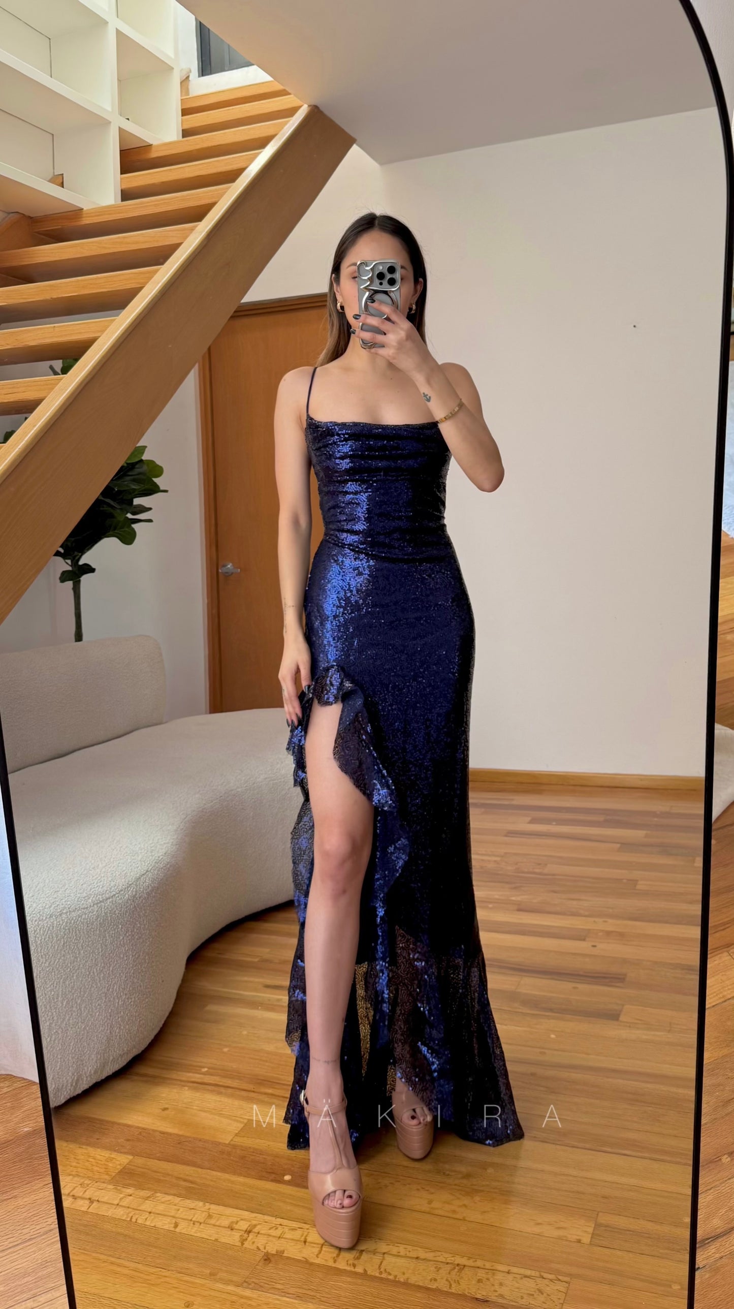 Kari Sequin Navy Blue Maxi Dress