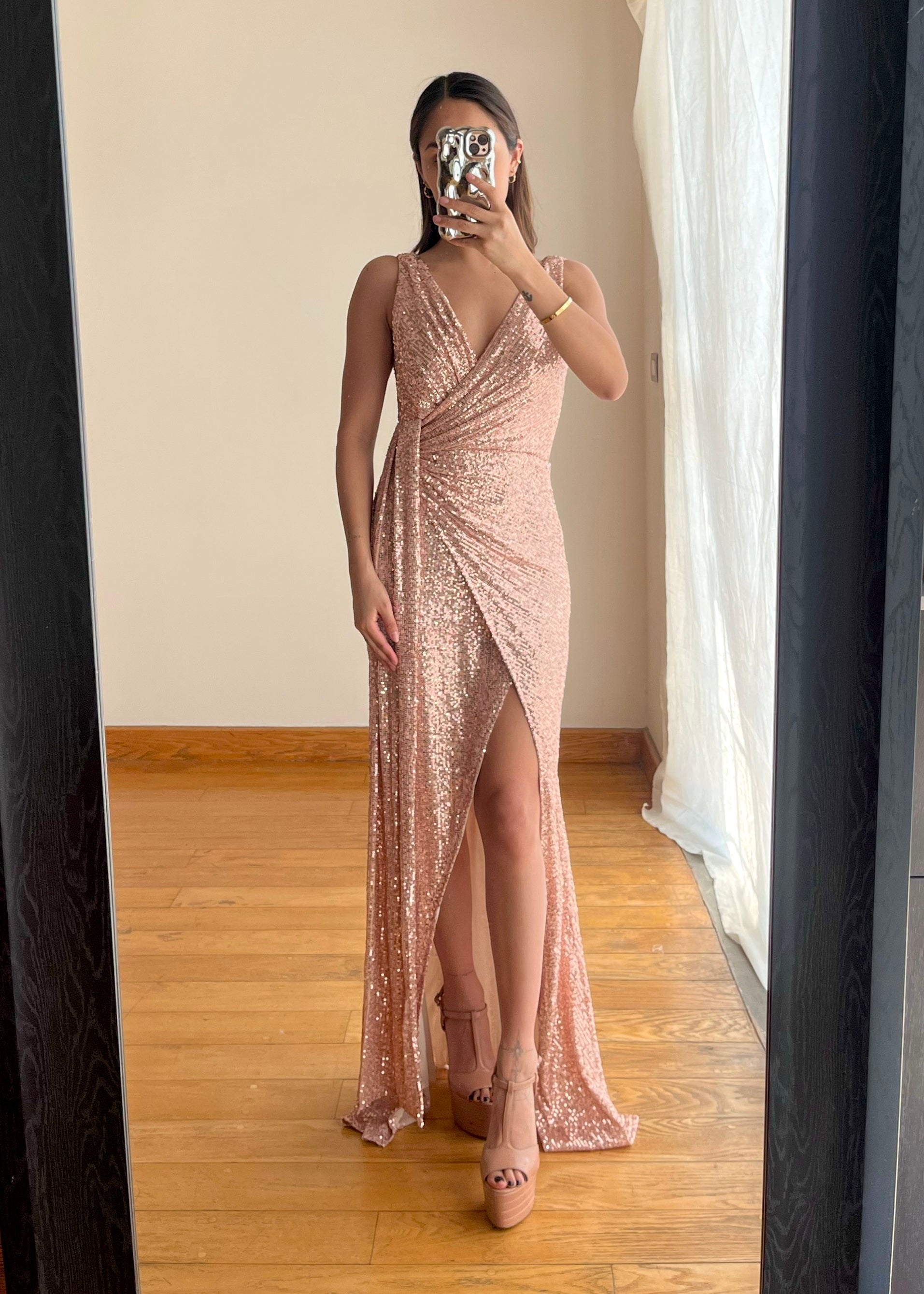Trendy Modern Adrianna Papell Rose Gold Color Mother Of The Bride Dresses Rose Gold Draped Metallic Trendy Modern Adrianna Papell Rose Gold Color Mother Of The Bride Dresses Rose Gold Draped Metallic