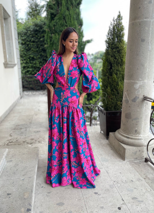 Damaris Blue Tropical Dress