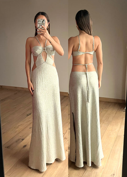 Silver Metallic Maxi Dress