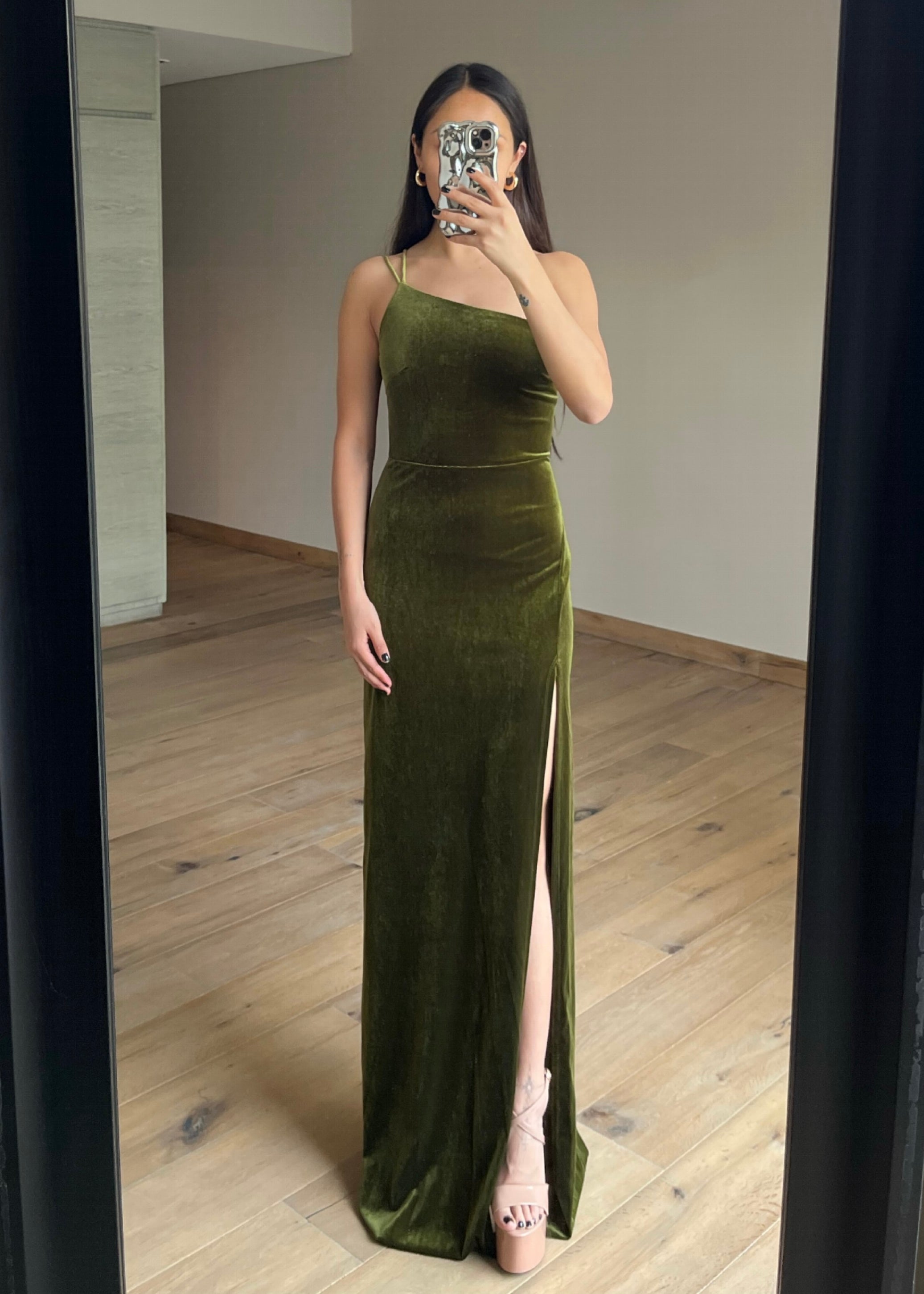 Olive Green Velvet Maxi Dress