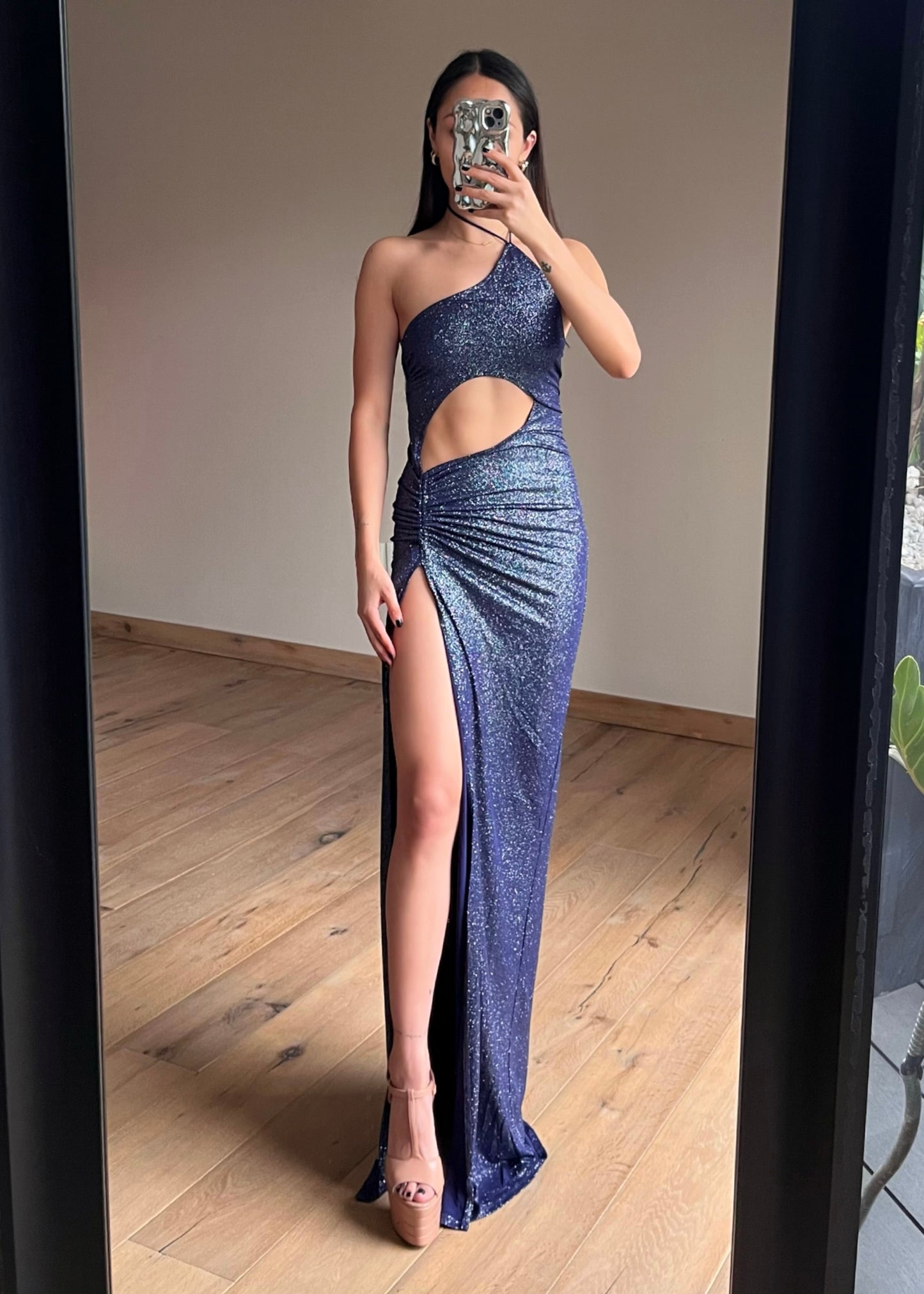 Jazmin Navy Metallic Blue Maxi Dress