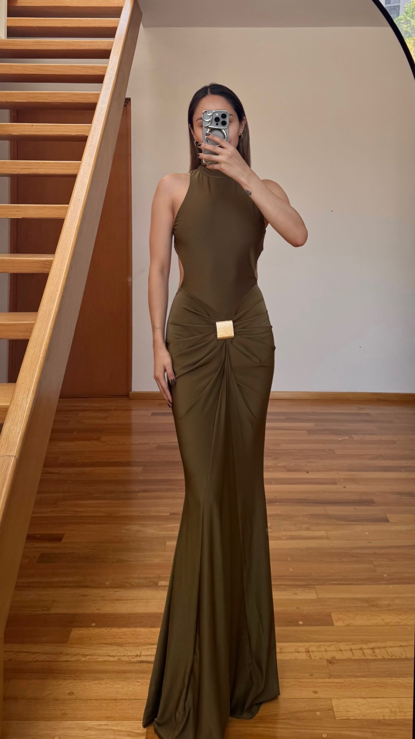 Paola Olive Maxi Dress