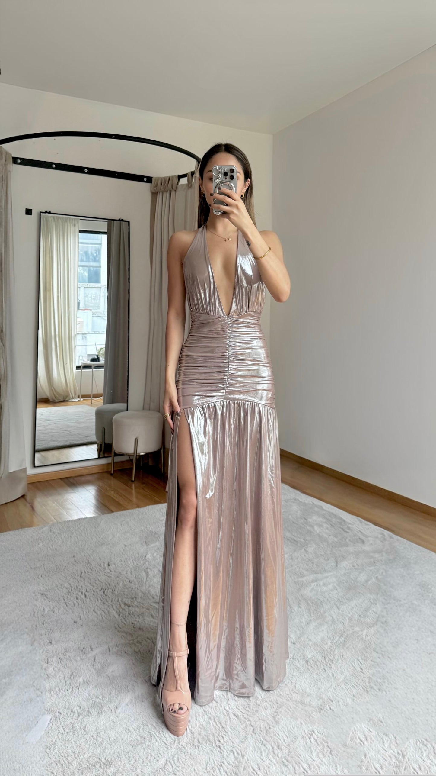 Giulia Metal Nude Maxi Dress