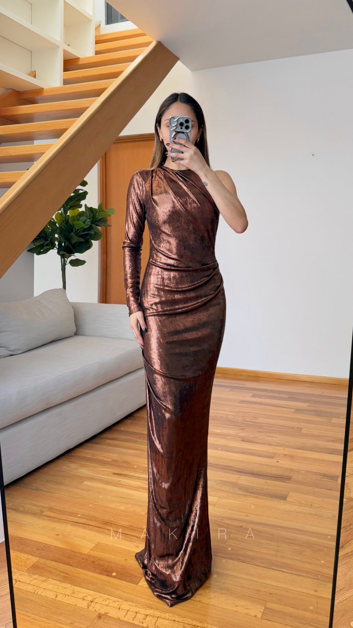 Runa Copper Brown Maxi Dress