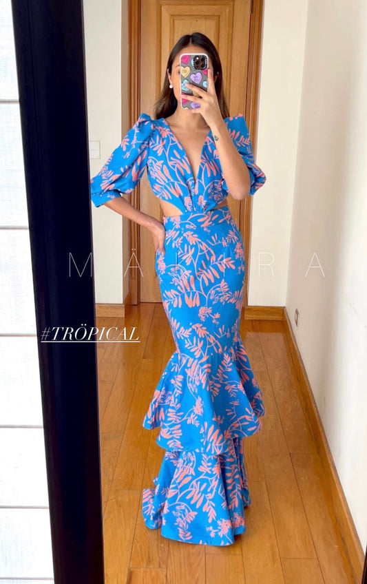 Carmina Blue Tropical Dress